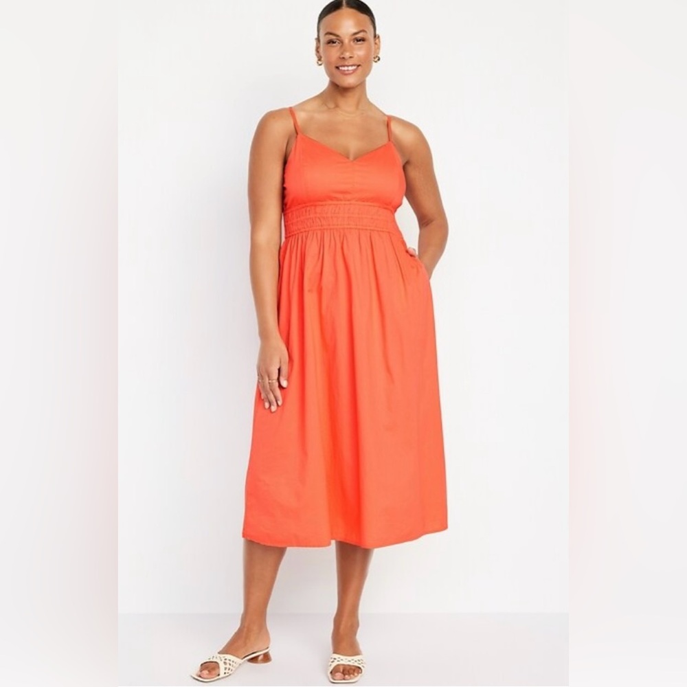 Old Navy Coral Tropics Color Cami Midi Dress Waist Defined Women's‎ Size 2X